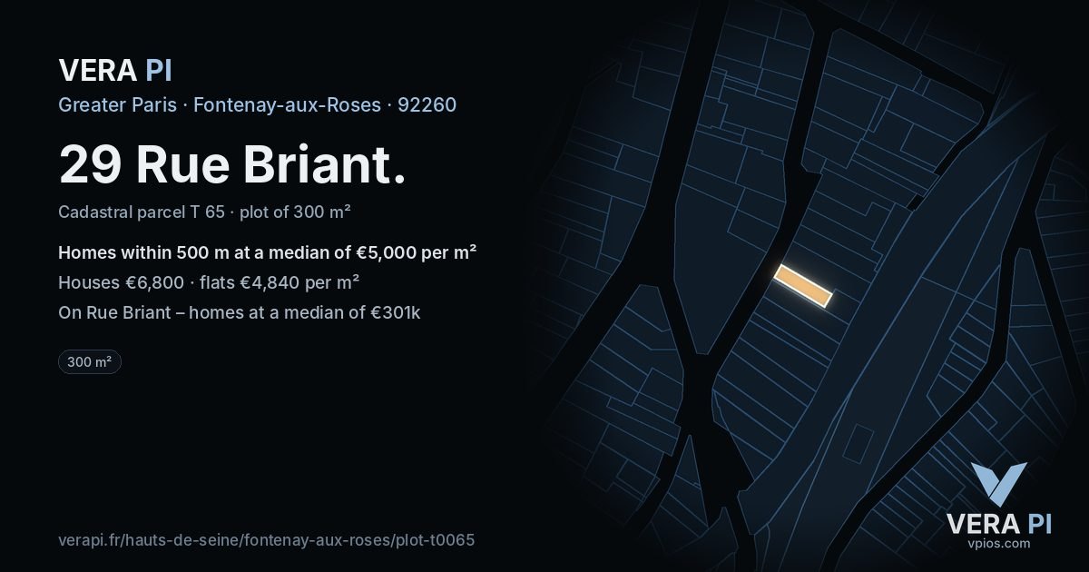 29 Rue Briant, Fontenay-aux-Roses at night – the plot lit, the parcels around coloured by the prices near them