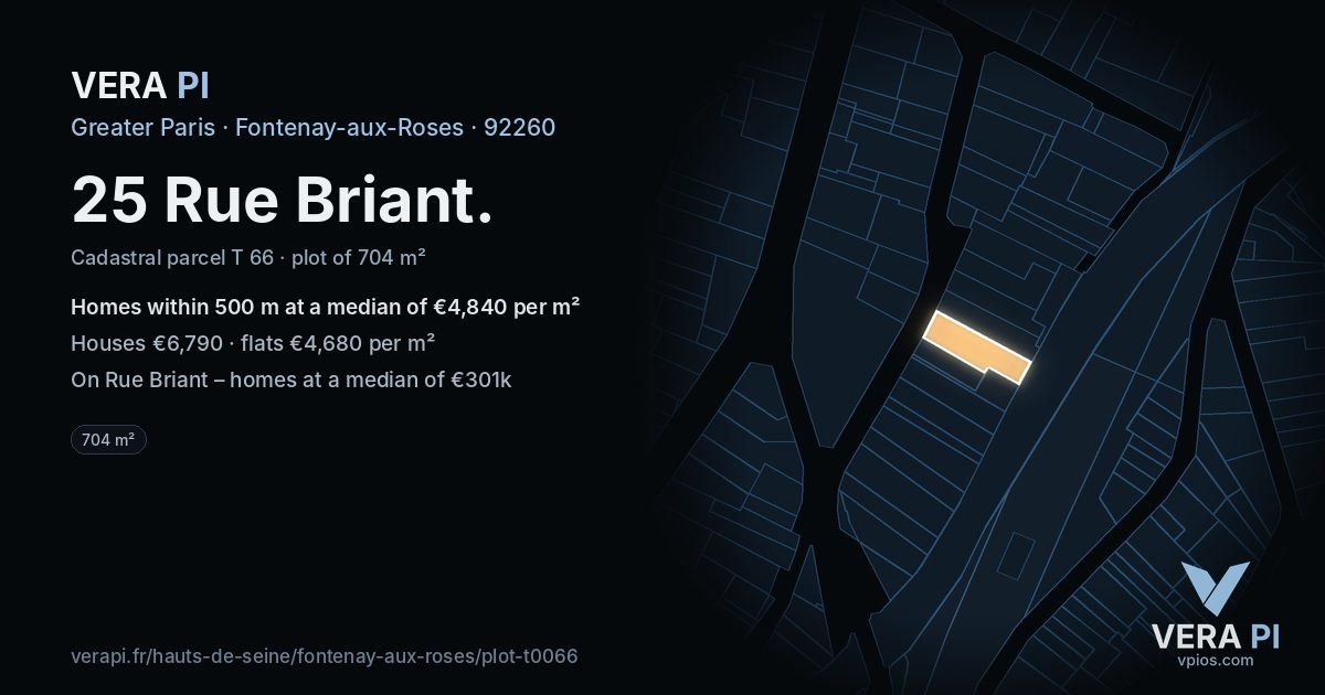 25 Rue Briant, Fontenay-aux-Roses at night – the plot lit, the parcels around coloured by the prices near them