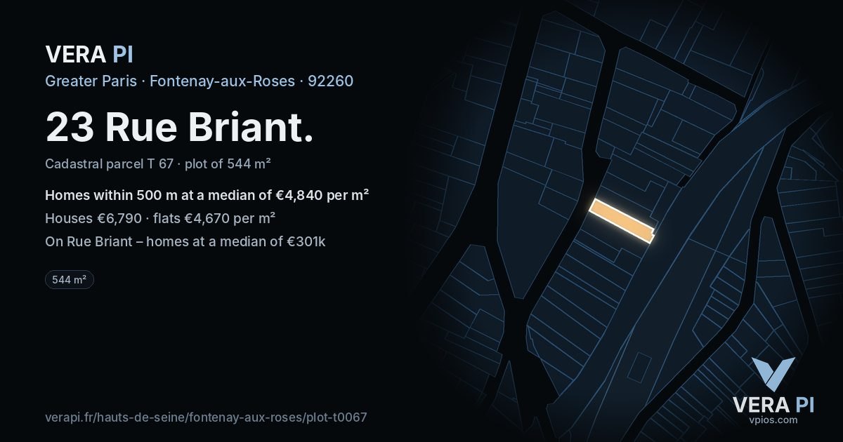 23 Rue Briant, Fontenay-aux-Roses at night – the plot lit, the parcels around coloured by the prices near them