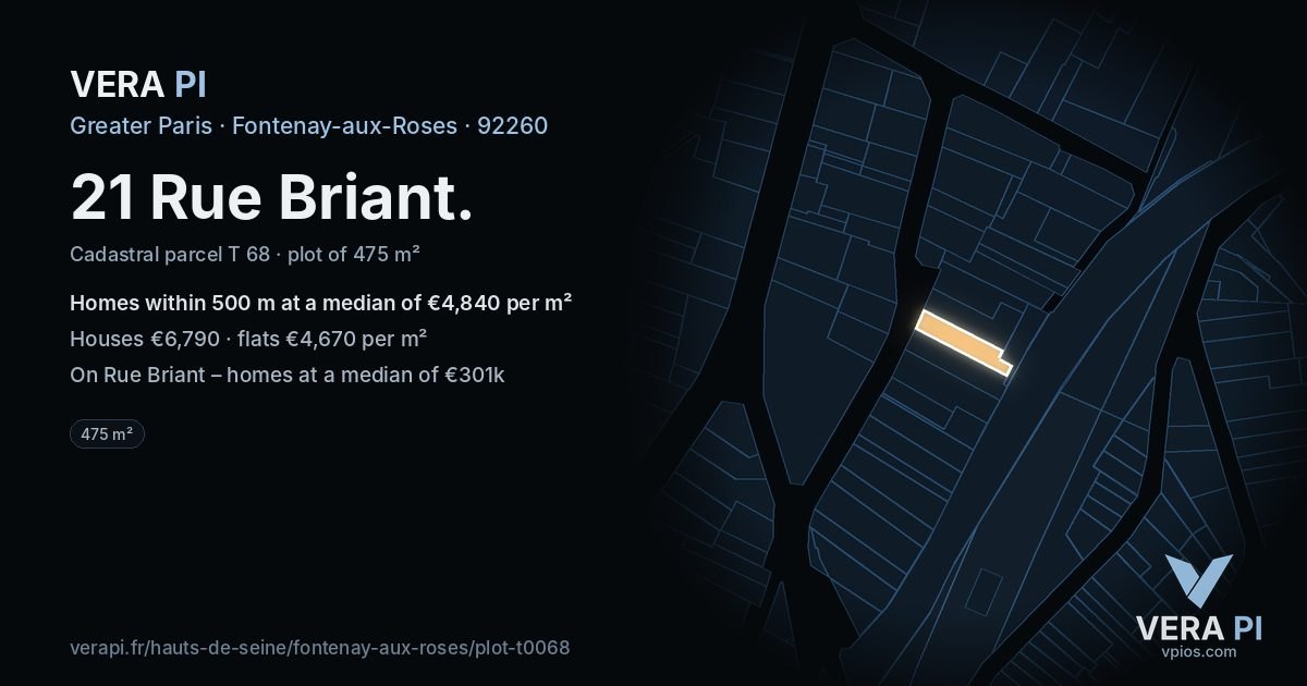 21 Rue Briant, Fontenay-aux-Roses at night – the plot lit, the parcels around coloured by the prices near them