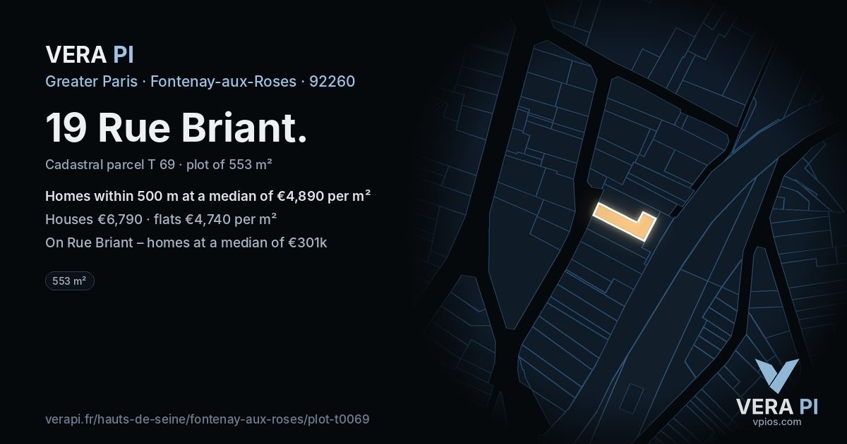 19 Rue Briant, Fontenay-aux-Roses at night – the plot lit, the parcels around coloured by the prices near them