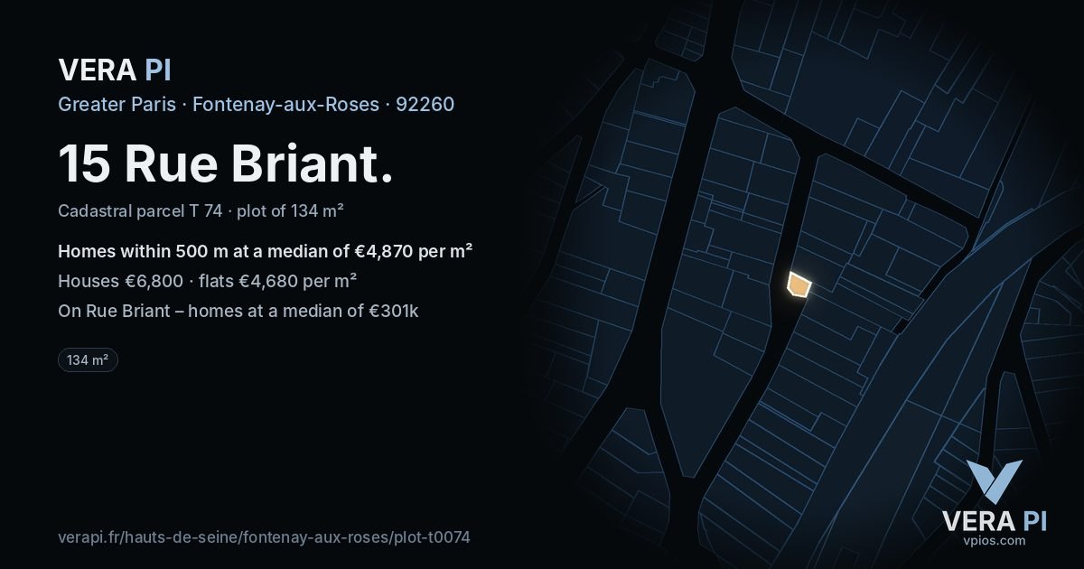 15 Rue Briant, Fontenay-aux-Roses at night – the plot lit, the parcels around coloured by the prices near them