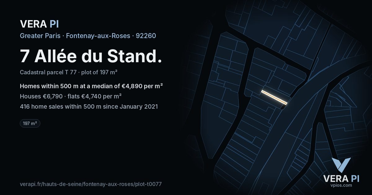 7 Allée du Stand, Fontenay-aux-Roses at night – the plot lit, the parcels around coloured by the prices near them