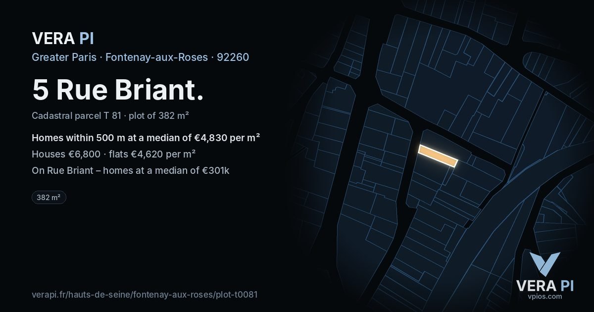 5 Rue Briant, Fontenay-aux-Roses at night – the plot lit, the parcels around coloured by the prices near them