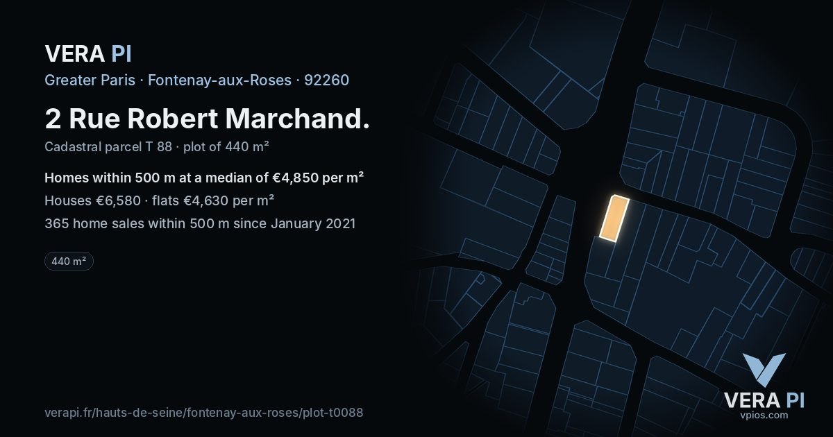 2 Rue Robert Marchand, Fontenay-aux-Roses at night – the plot lit, the parcels around coloured by the prices near them