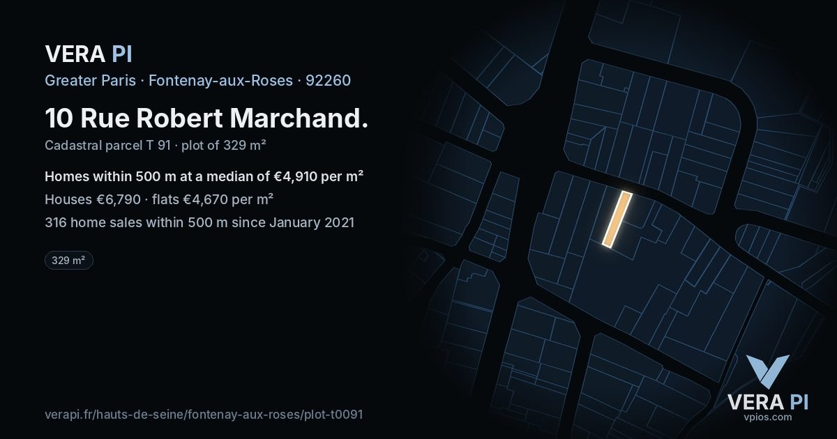 10 Rue Robert Marchand, Fontenay-aux-Roses at night – the plot lit, the parcels around coloured by the prices near them