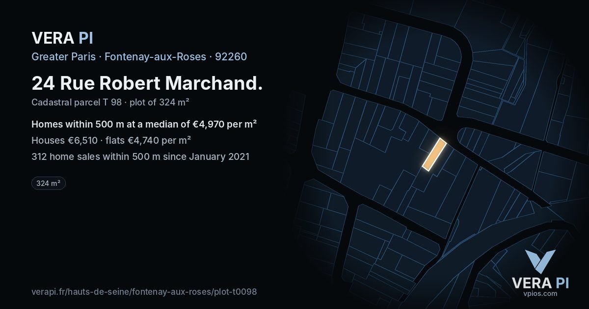 24 Rue Robert Marchand, Fontenay-aux-Roses at night – the plot lit, the parcels around coloured by the prices near them