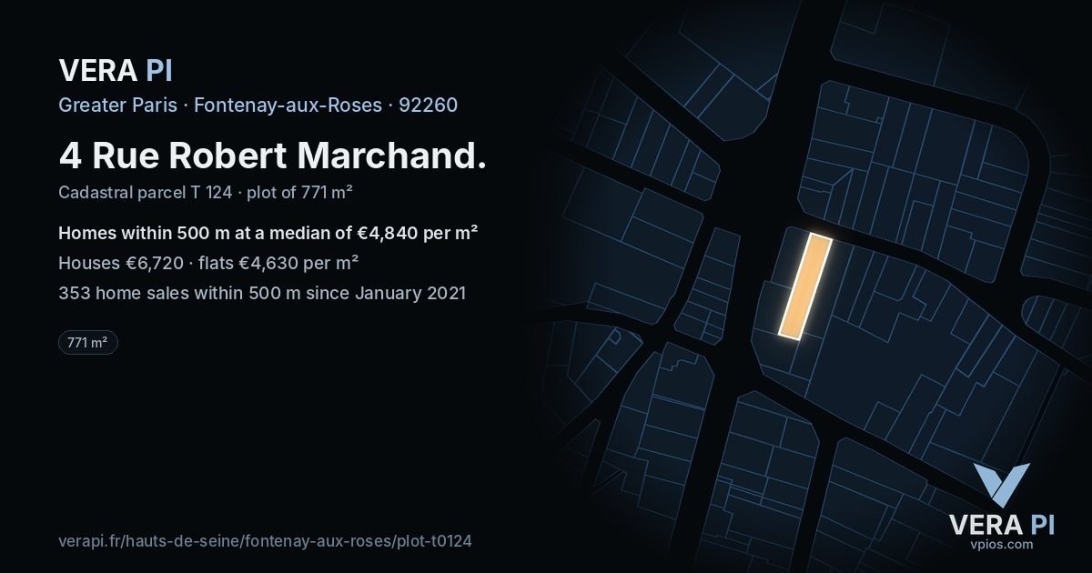 4 Rue Robert Marchand, Fontenay-aux-Roses at night – the plot lit, the parcels around coloured by the prices near them