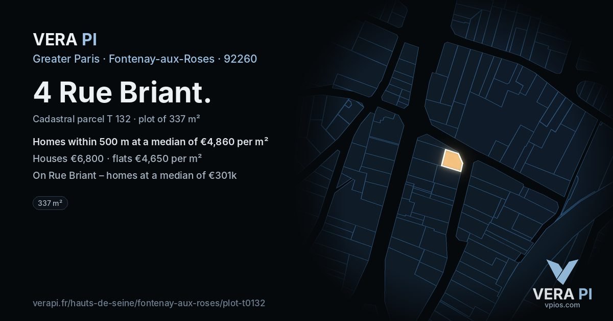 4 Rue Briant, Fontenay-aux-Roses at night – the plot lit, the parcels around coloured by the prices near them