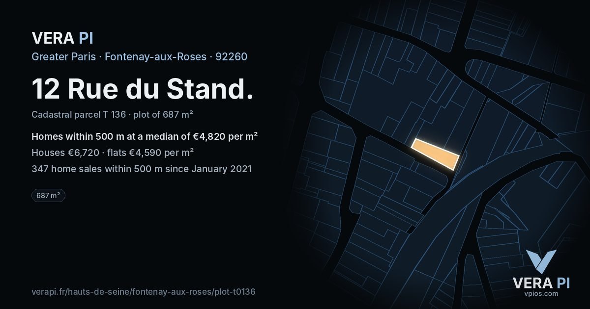 12 Rue du Stand, Fontenay-aux-Roses at night – the plot lit, the parcels around coloured by the prices near them