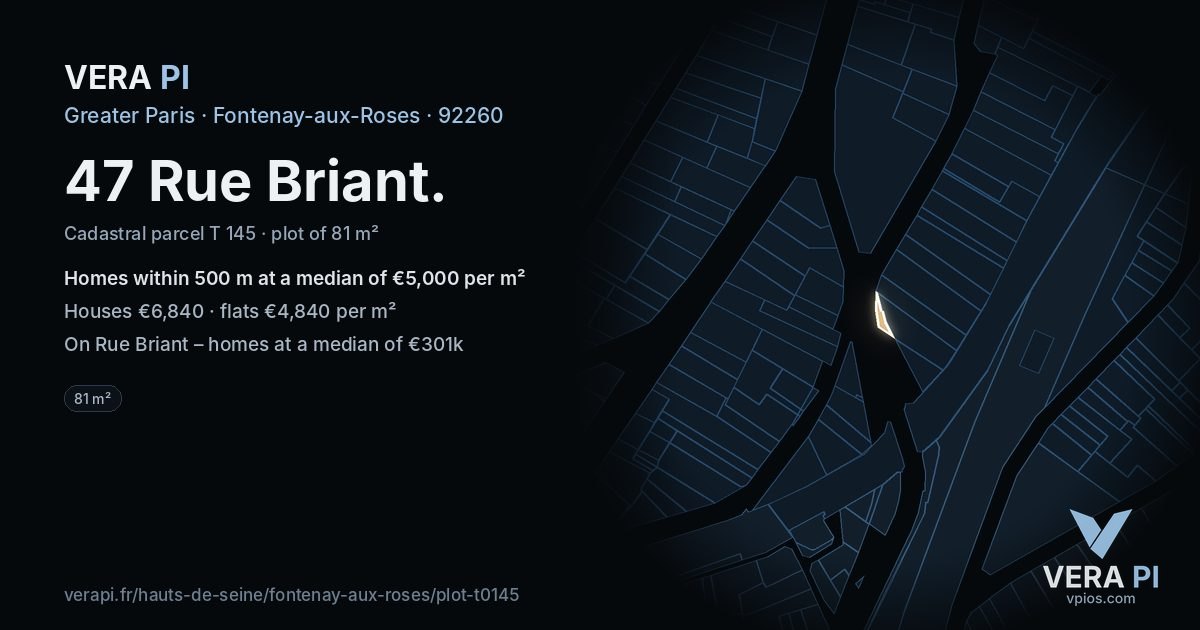 47 Rue Briant, Fontenay-aux-Roses at night – the plot lit, the parcels around coloured by the prices near them