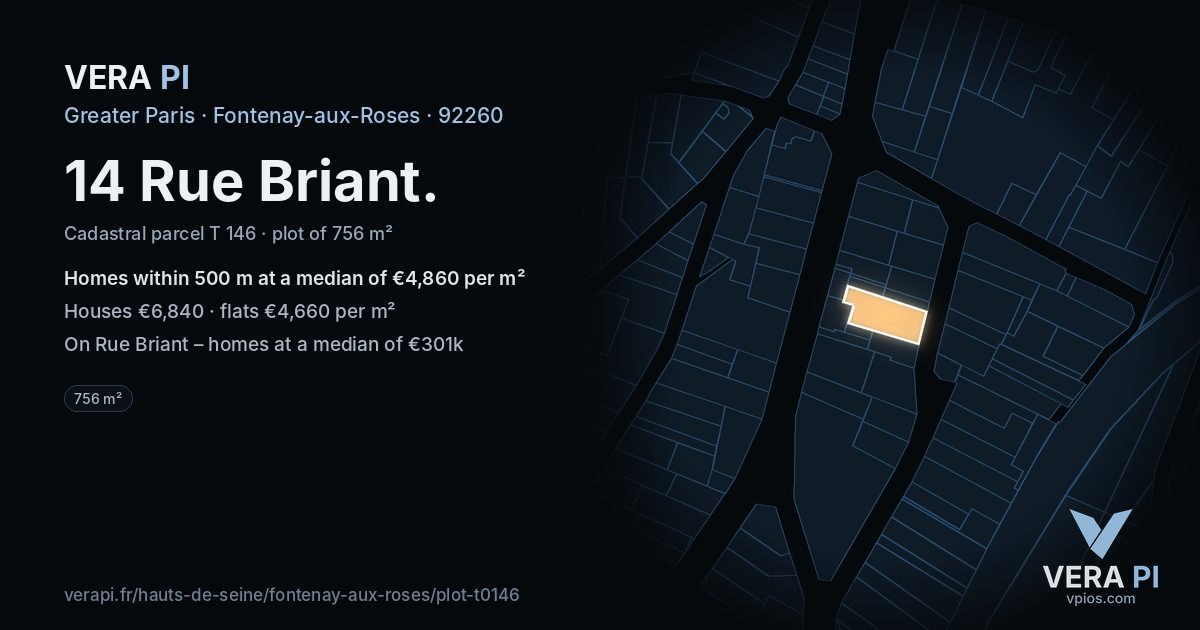 14 Rue Briant, Fontenay-aux-Roses at night – the plot lit, the parcels around coloured by the prices near them