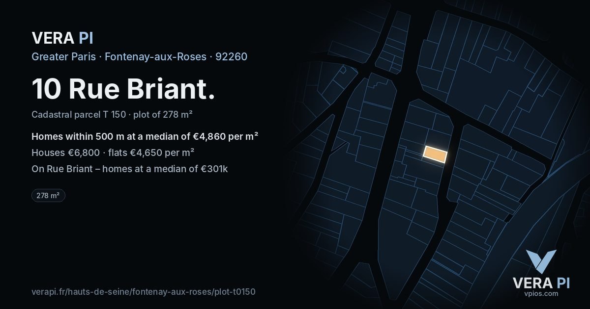 10 Rue Briant, Fontenay-aux-Roses at night – the plot lit, the parcels around coloured by the prices near them