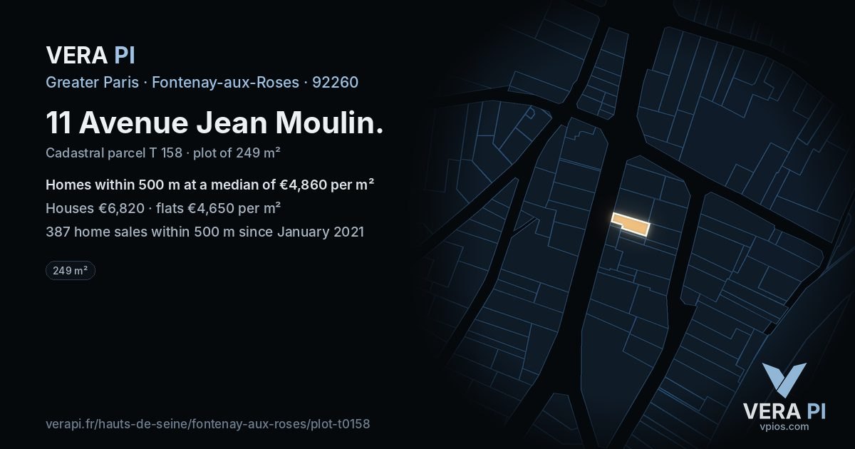 11 Avenue Jean Moulin, Fontenay-aux-Roses at night – the plot lit, the parcels around coloured by the prices near them