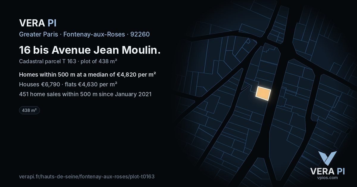 16 bis Avenue Jean Moulin, Fontenay-aux-Roses at night – the plot lit, the parcels around coloured by the prices near them
