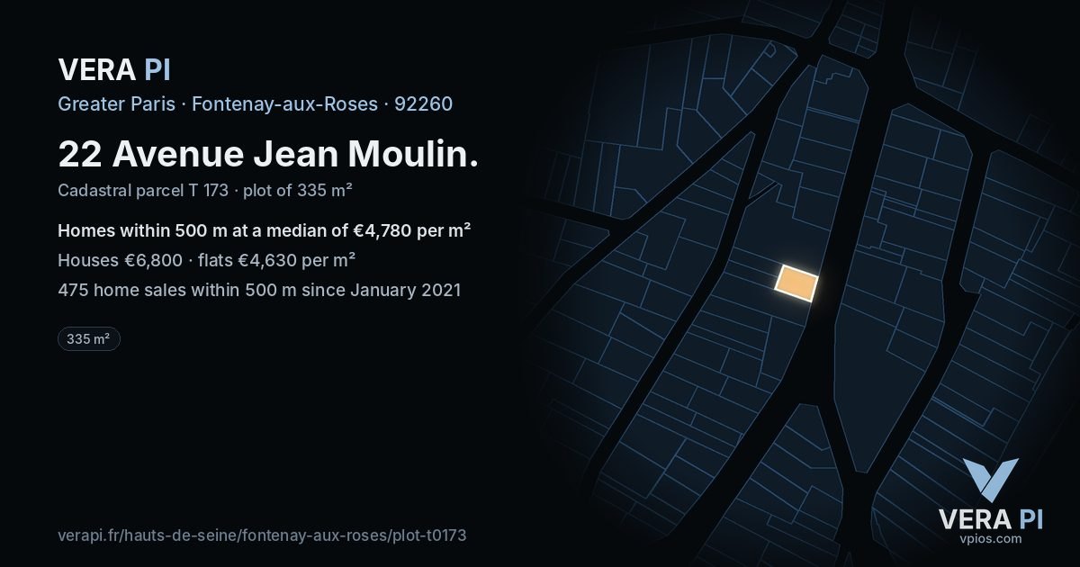 22 Avenue Jean Moulin, Fontenay-aux-Roses at night – the plot lit, the parcels around coloured by the prices near them