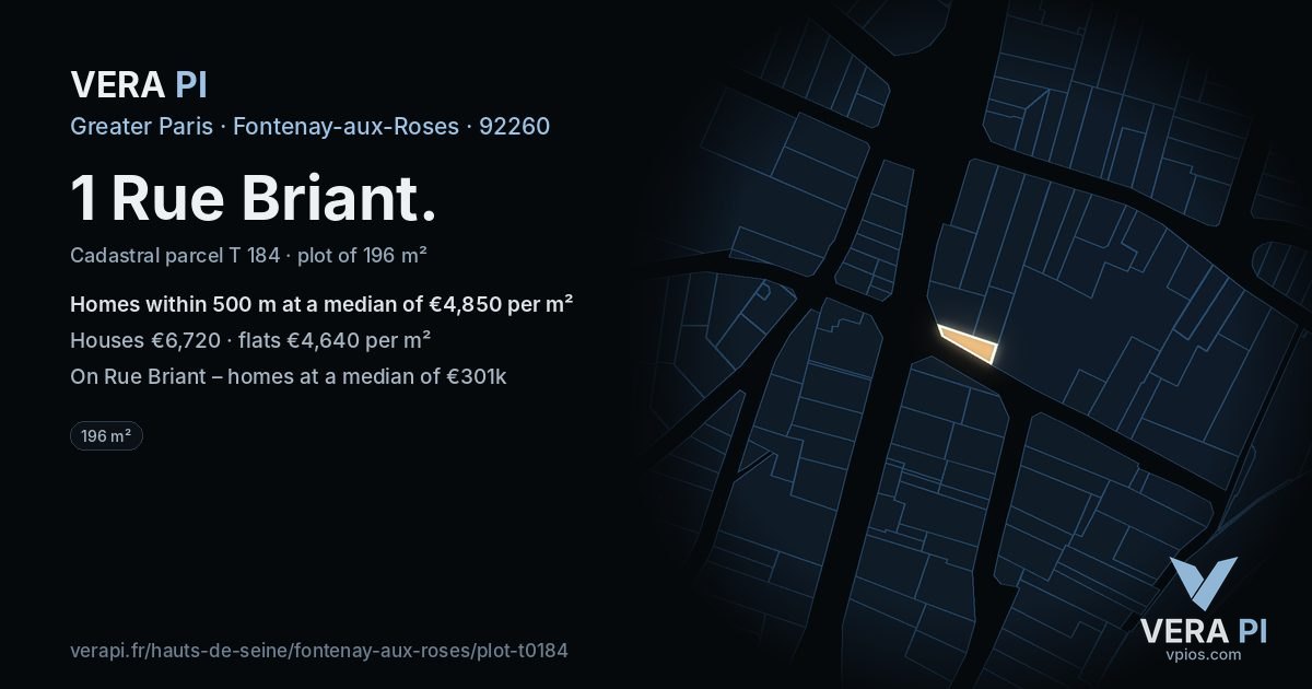1 Rue Briant, Fontenay-aux-Roses at night – the plot lit, the parcels around coloured by the prices near them