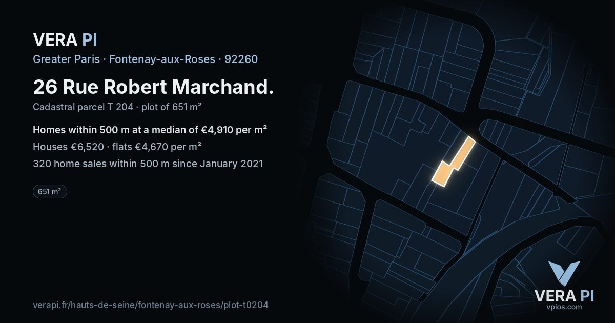 26 Rue Robert Marchand, Fontenay-aux-Roses at night – the plot lit, the parcels around coloured by the prices near them