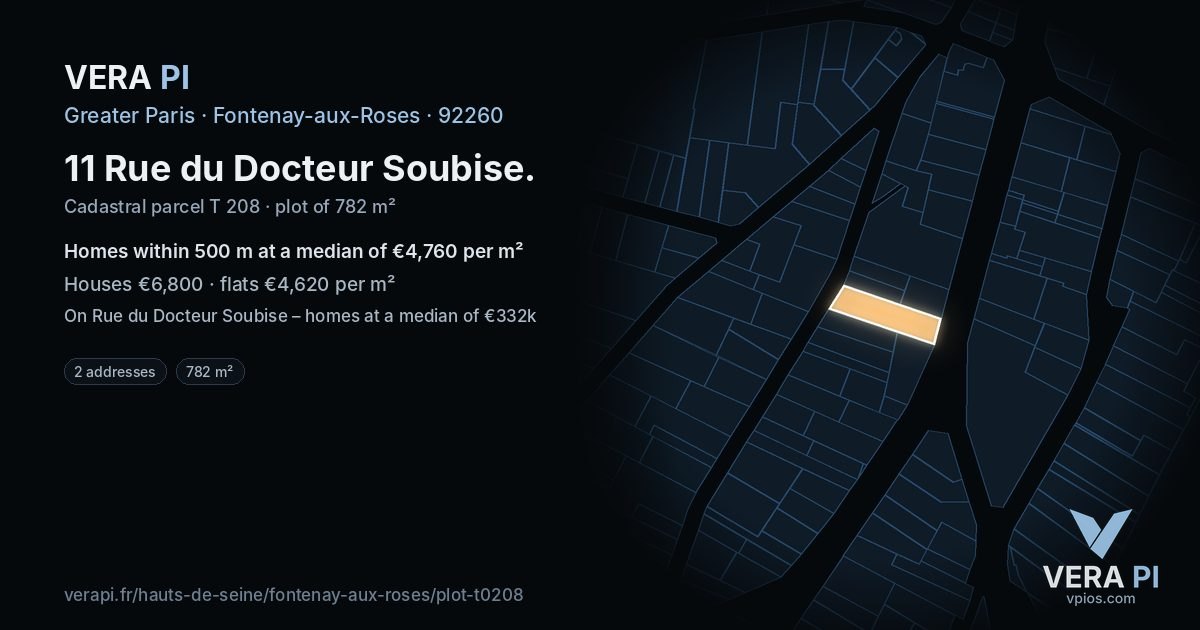 11 Rue du Docteur Soubise, Fontenay-aux-Roses at night – the plot lit, the parcels around coloured by the prices near them