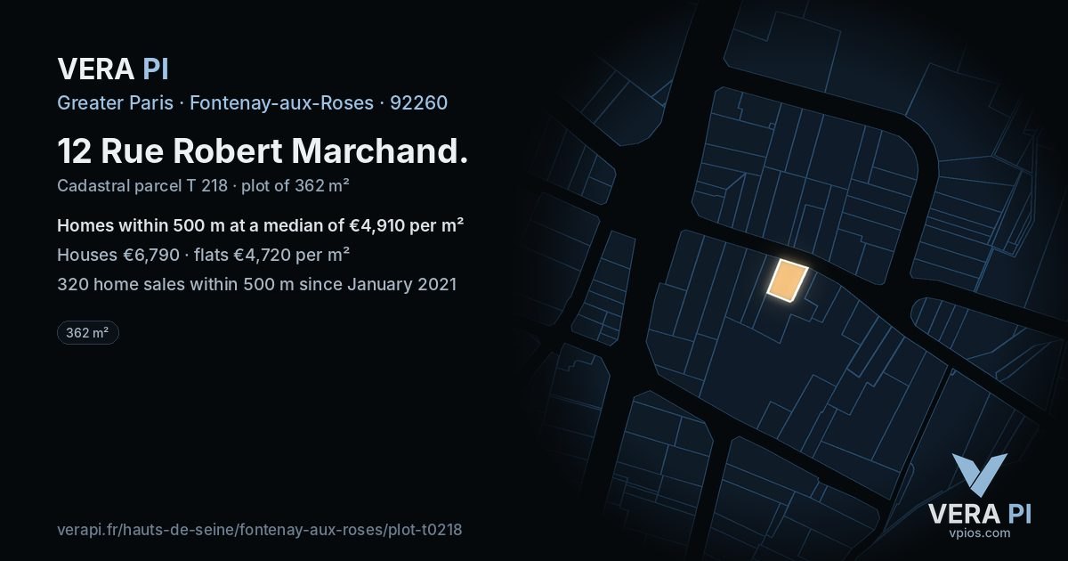 12 Rue Robert Marchand, Fontenay-aux-Roses at night – the plot lit, the parcels around coloured by the prices near them
