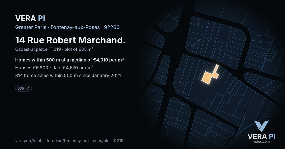 14 Rue Robert Marchand, Fontenay-aux-Roses at night – the plot lit, the parcels around coloured by the prices near them