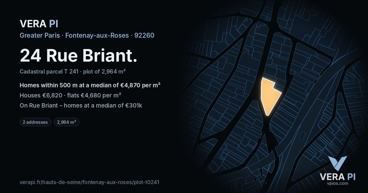 24 Rue Briant, Fontenay-aux-Roses at night – the plot lit, the parcels around coloured by the prices near them