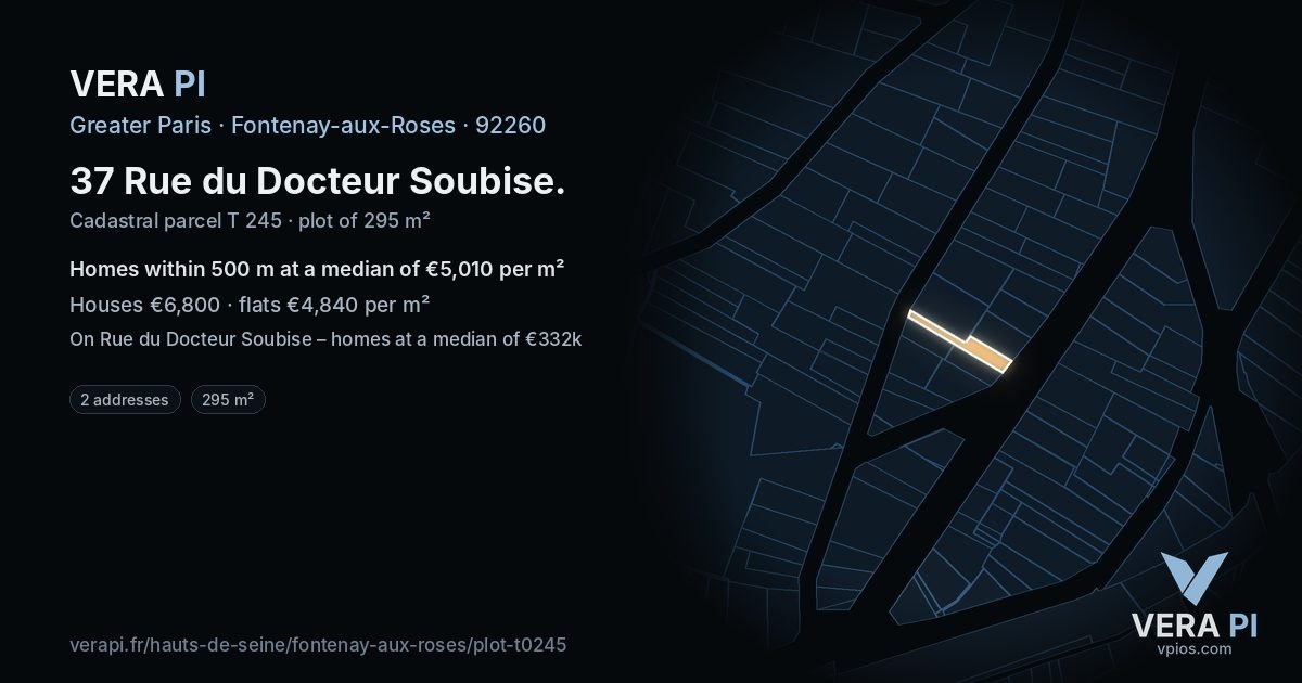 37 Rue du Docteur Soubise, Fontenay-aux-Roses at night – the plot lit, the parcels around coloured by the prices near them