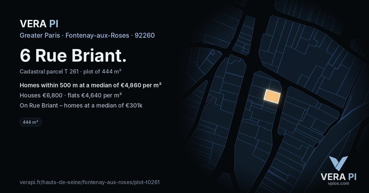 6 Rue Briant, Fontenay-aux-Roses at night – the plot lit, the parcels around coloured by the prices near them