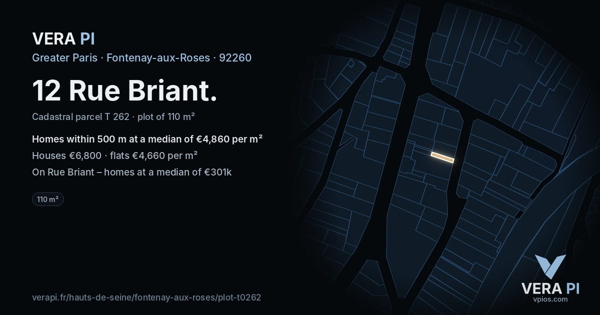 12 Rue Briant, Fontenay-aux-Roses at night – the plot lit, the parcels around coloured by the prices near them
