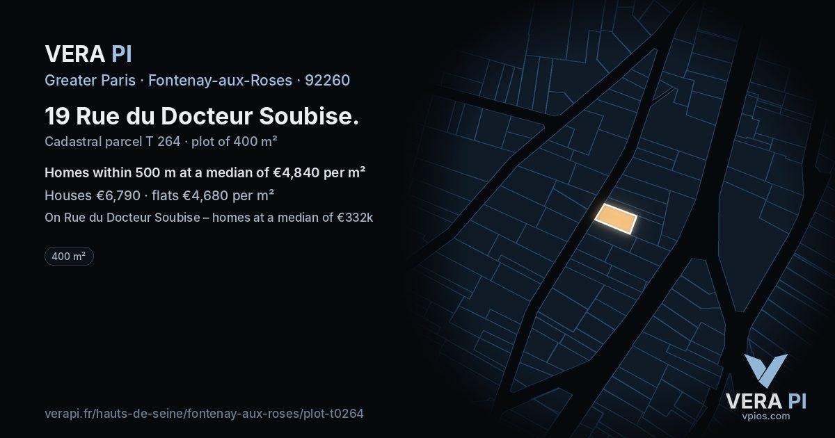 19 Rue du Docteur Soubise, Fontenay-aux-Roses at night – the plot lit, the parcels around coloured by the prices near them