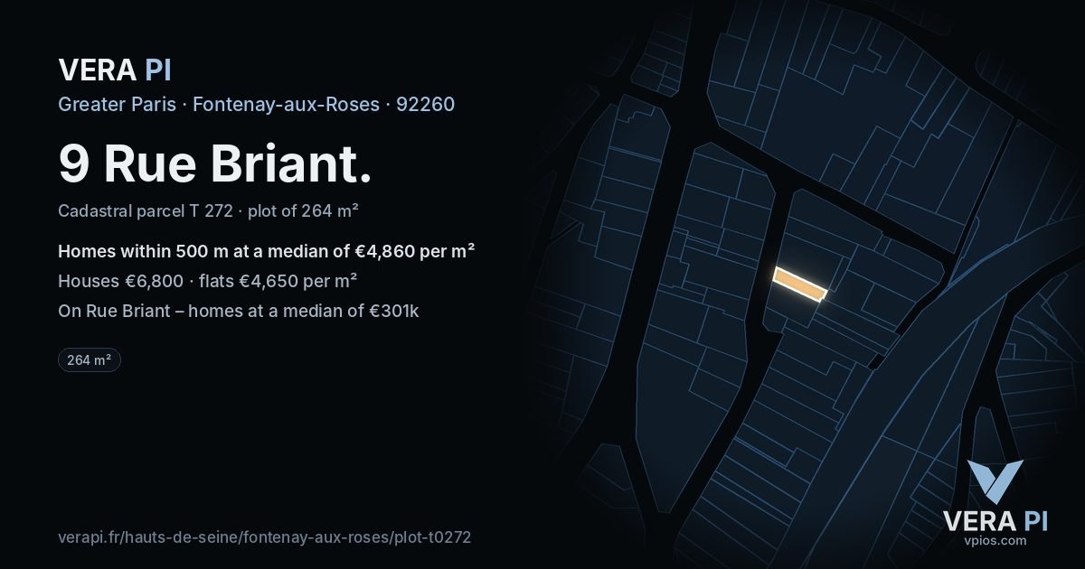 9 Rue Briant, Fontenay-aux-Roses at night – the plot lit, the parcels around coloured by the prices near them
