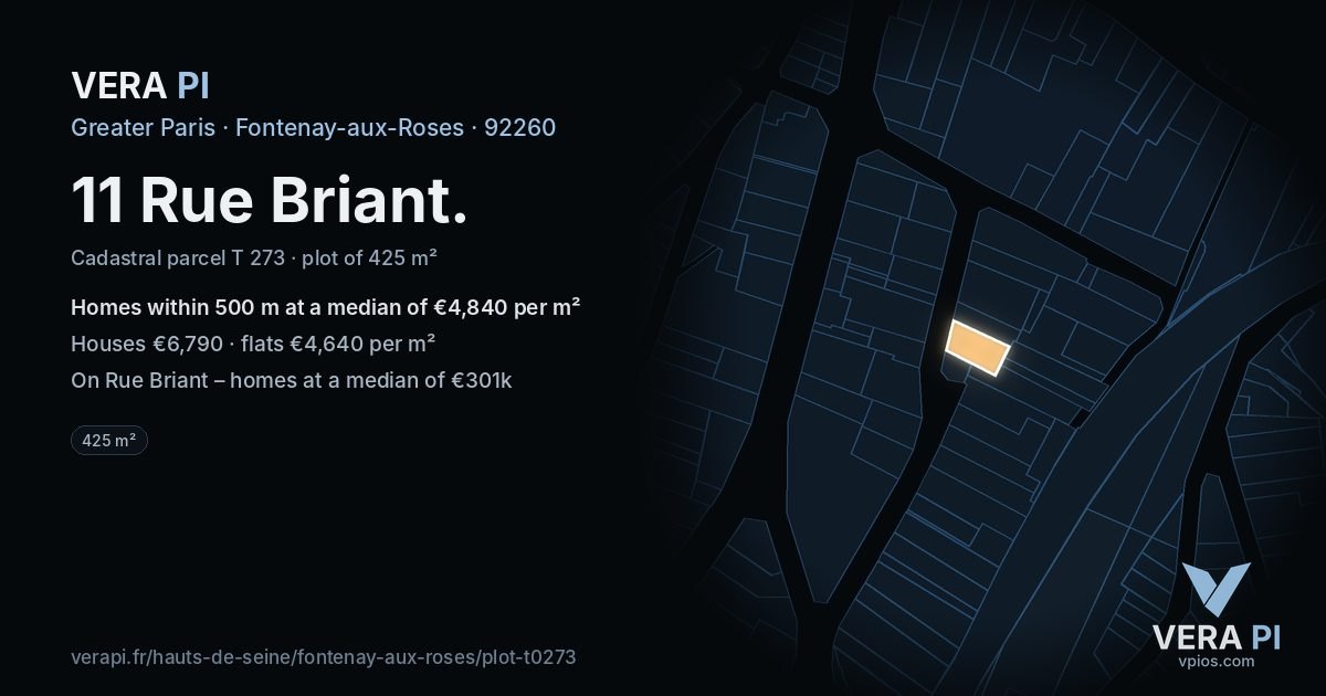 11 Rue Briant, Fontenay-aux-Roses at night – the plot lit, the parcels around coloured by the prices near them