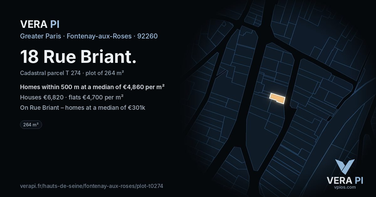 18 Rue Briant, Fontenay-aux-Roses at night – the plot lit, the parcels around coloured by the prices near them