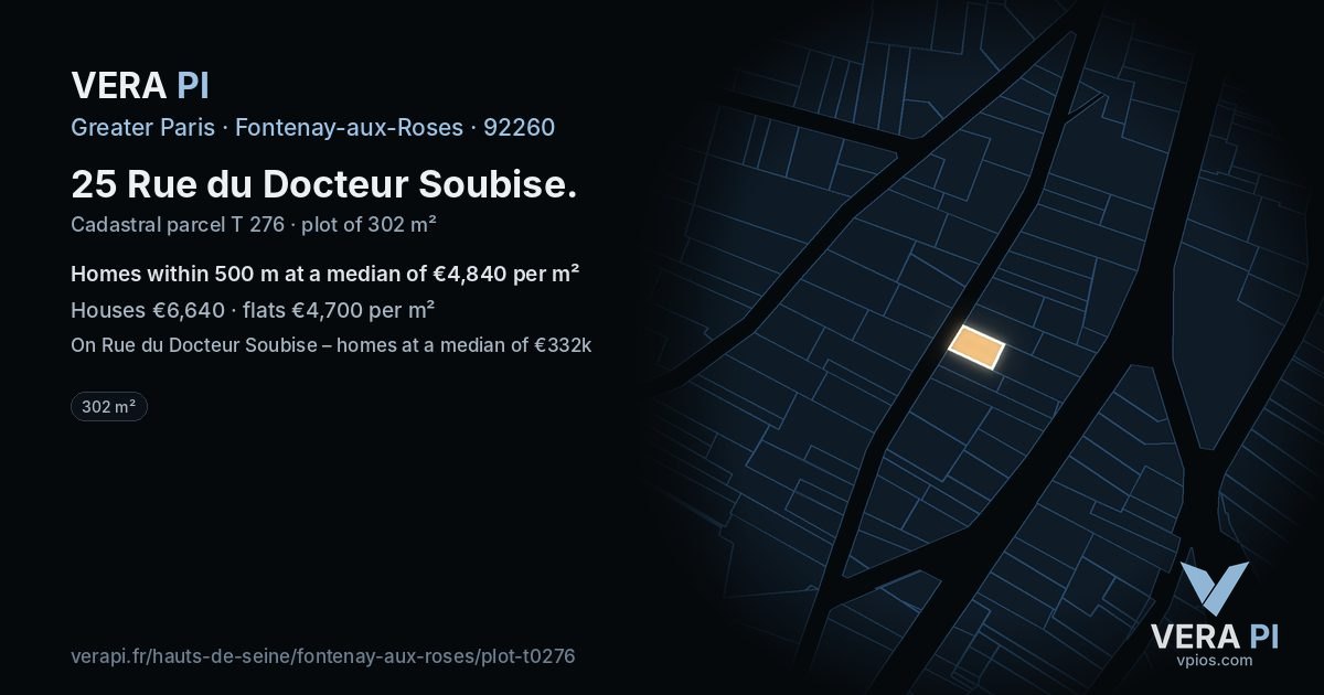 25 Rue du Docteur Soubise, Fontenay-aux-Roses at night – the plot lit, the parcels around coloured by the prices near them