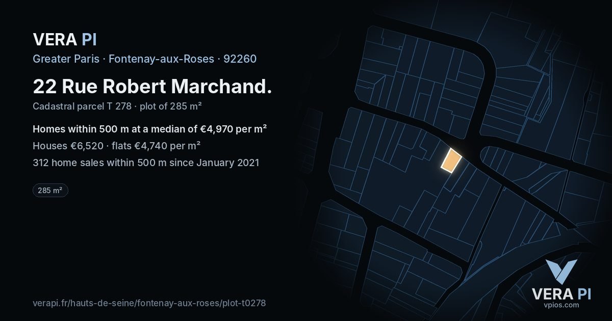 22 Rue Robert Marchand, Fontenay-aux-Roses at night – the plot lit, the parcels around coloured by the prices near them