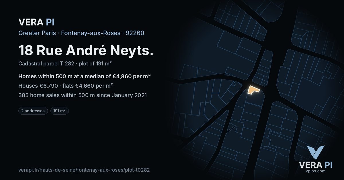 18 Rue André Neyts, Fontenay-aux-Roses at night – the plot lit, the parcels around coloured by the prices near them
