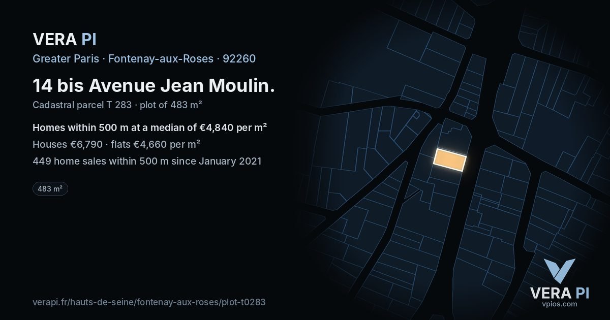 14 bis Avenue Jean Moulin, Fontenay-aux-Roses at night – the plot lit, the parcels around coloured by the prices near them