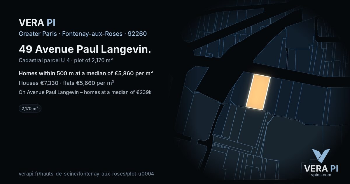 49 Avenue Paul Langevin, Fontenay-aux-Roses at night – the plot lit, the parcels around coloured by the prices near them