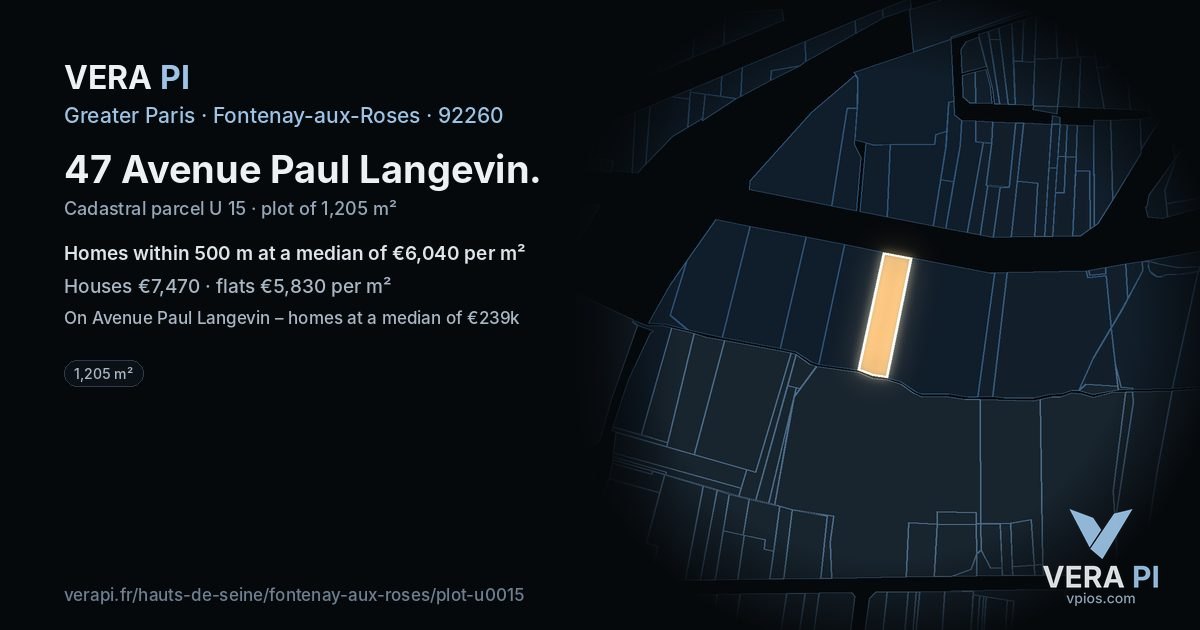 47 Avenue Paul Langevin, Fontenay-aux-Roses at night – the plot lit, the parcels around coloured by the prices near them