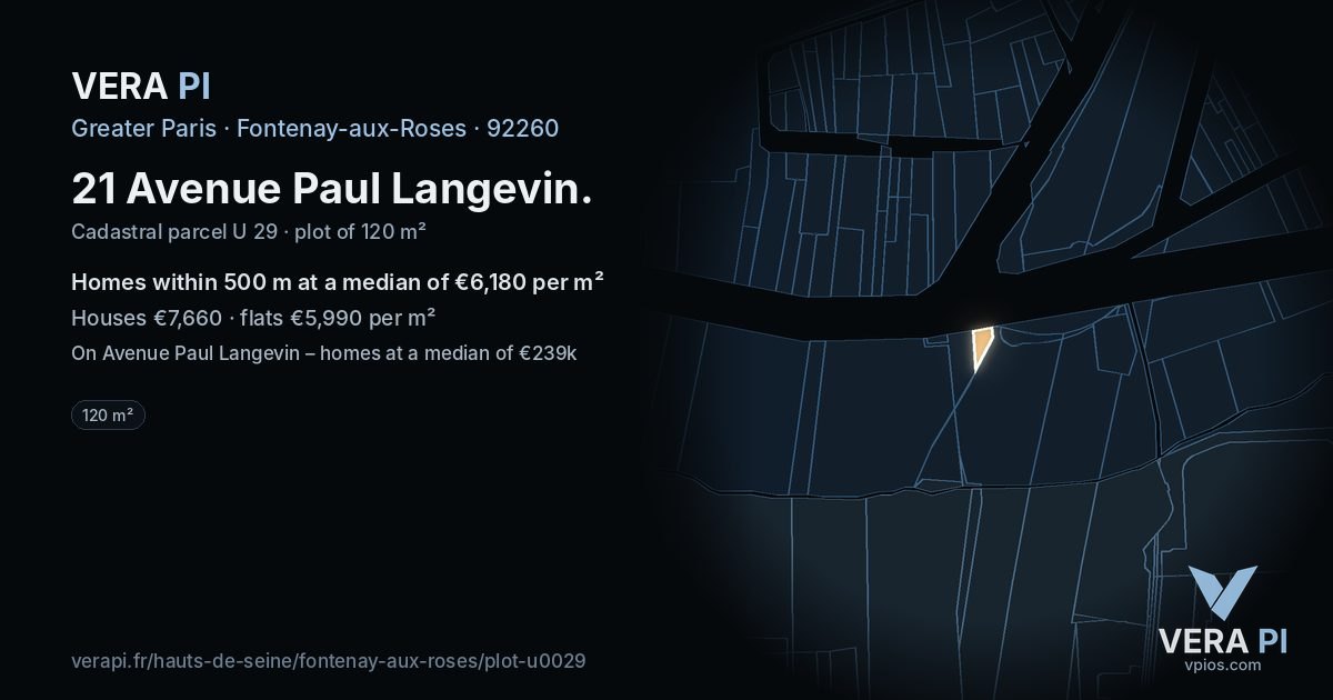 21 Avenue Paul Langevin, Fontenay-aux-Roses at night – the plot lit, the parcels around coloured by the prices near them
