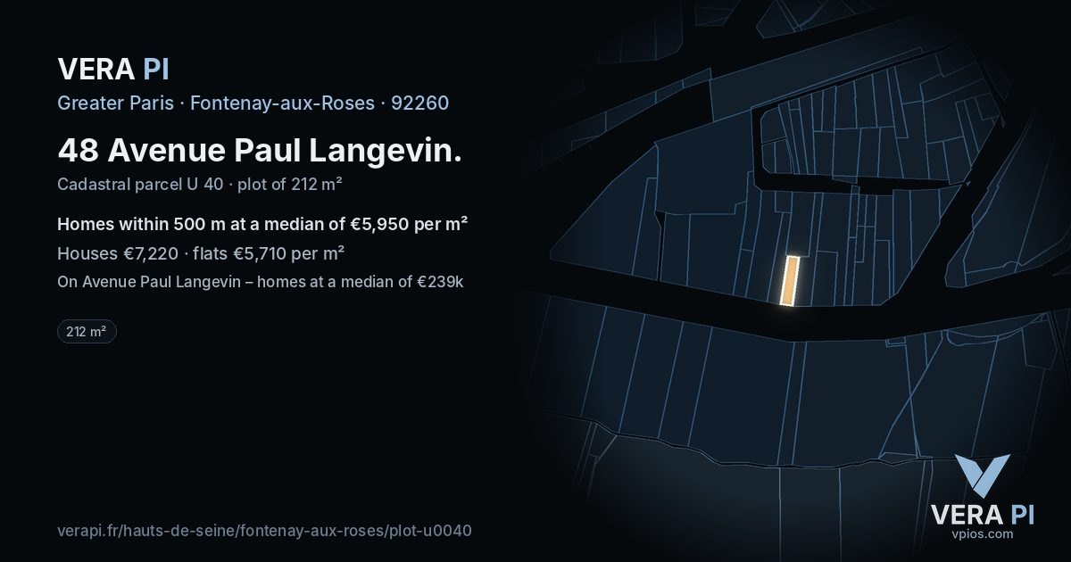 48 Avenue Paul Langevin, Fontenay-aux-Roses at night – the plot lit, the parcels around coloured by the prices near them