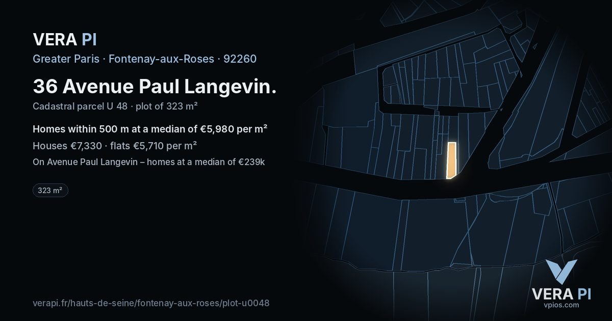 36 Avenue Paul Langevin, Fontenay-aux-Roses at night – the plot lit, the parcels around coloured by the prices near them