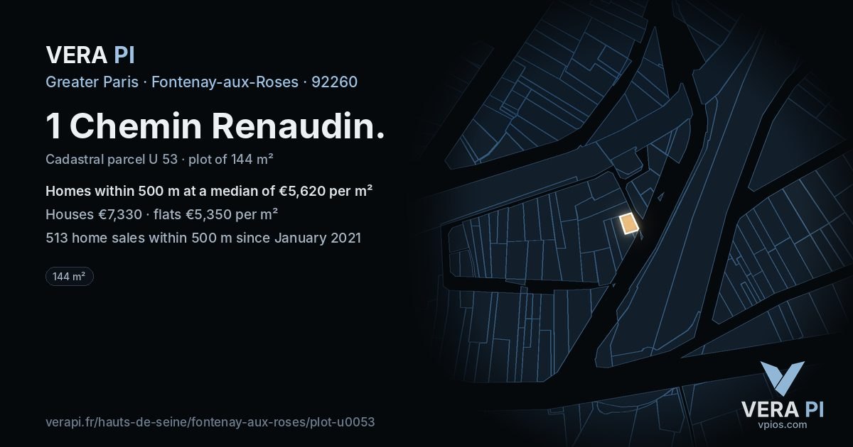 1 Chemin Renaudin, Fontenay-aux-Roses at night – the plot lit, the parcels around coloured by the prices near them