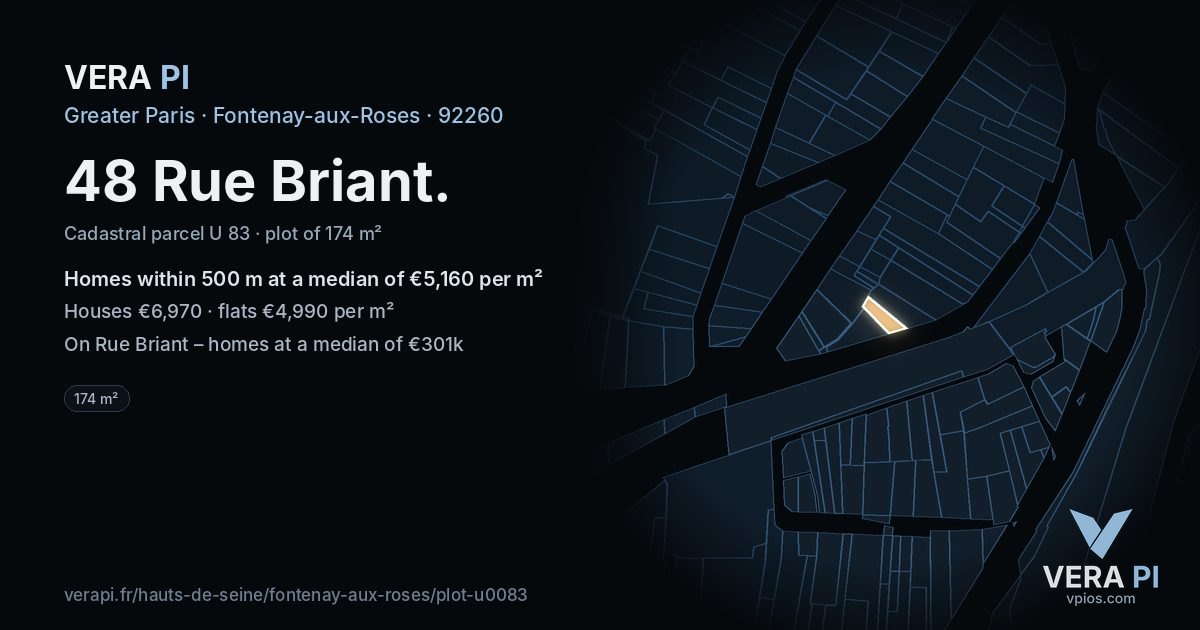 48 Rue Briant, Fontenay-aux-Roses at night – the plot lit, the parcels around coloured by the prices near them