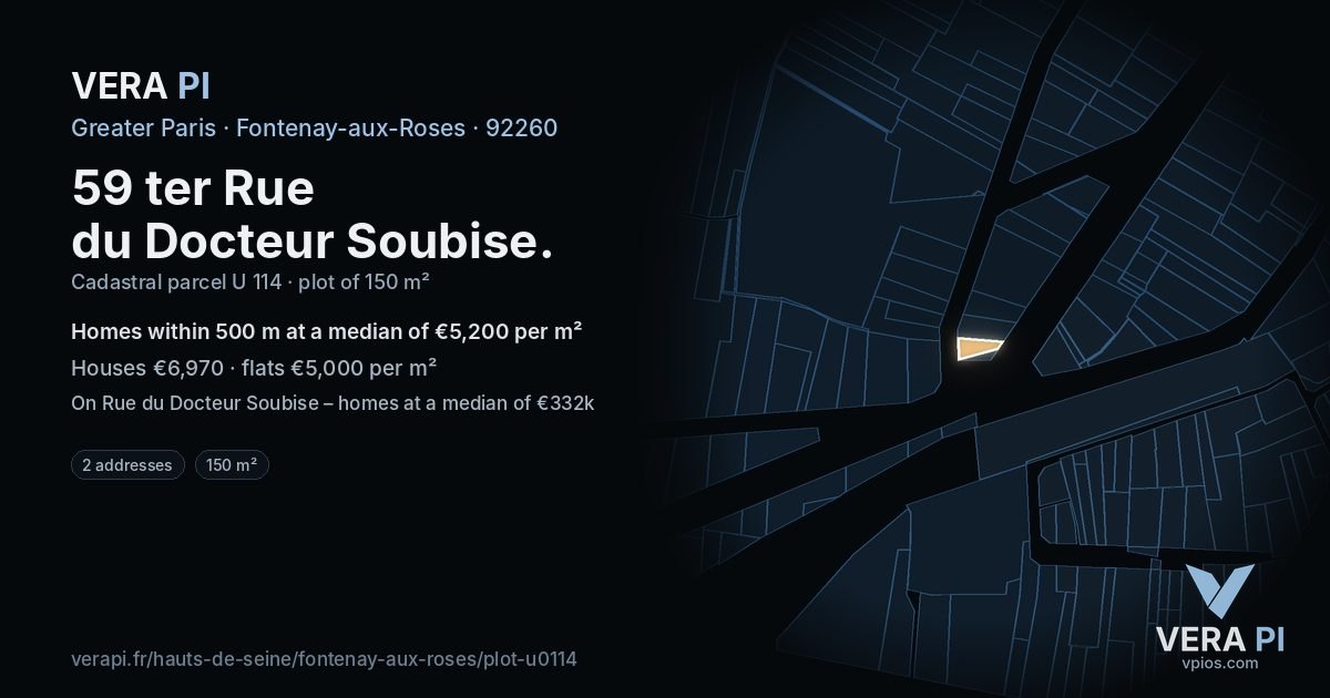 59 ter Rue du Docteur Soubise, Fontenay-aux-Roses at night – the plot lit, the parcels around coloured by the prices near them