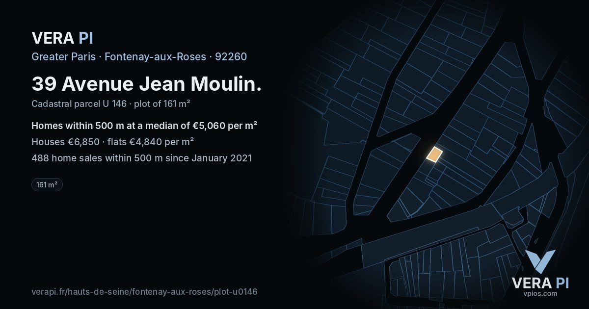 39 Avenue Jean Moulin, Fontenay-aux-Roses at night – the plot lit, the parcels around coloured by the prices near them