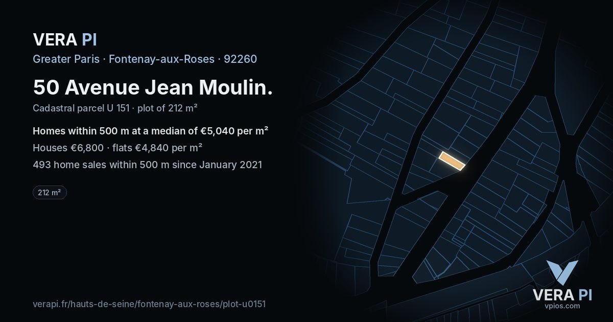50 Avenue Jean Moulin, Fontenay-aux-Roses at night – the plot lit, the parcels around coloured by the prices near them