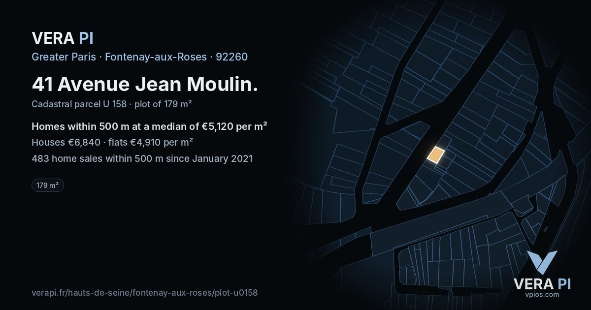 41 Avenue Jean Moulin, Fontenay-aux-Roses at night – the plot lit, the parcels around coloured by the prices near them