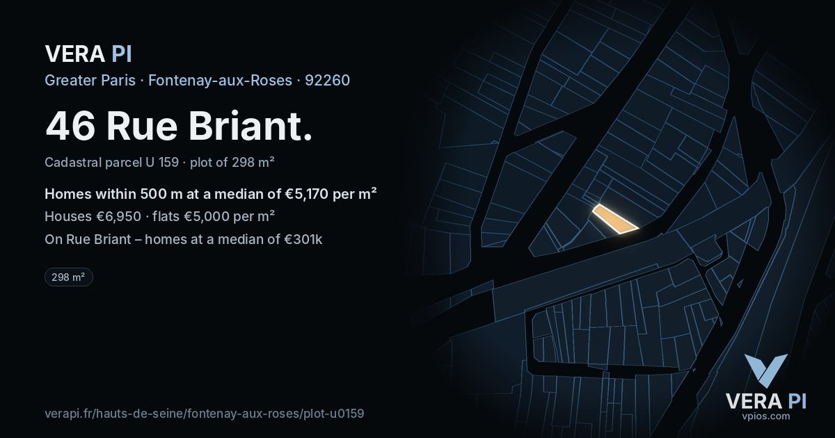46 Rue Briant, Fontenay-aux-Roses at night – the plot lit, the parcels around coloured by the prices near them