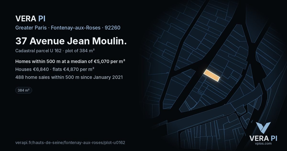 37 Avenue Jean Moulin, Fontenay-aux-Roses at night – the plot lit, the parcels around coloured by the prices near them